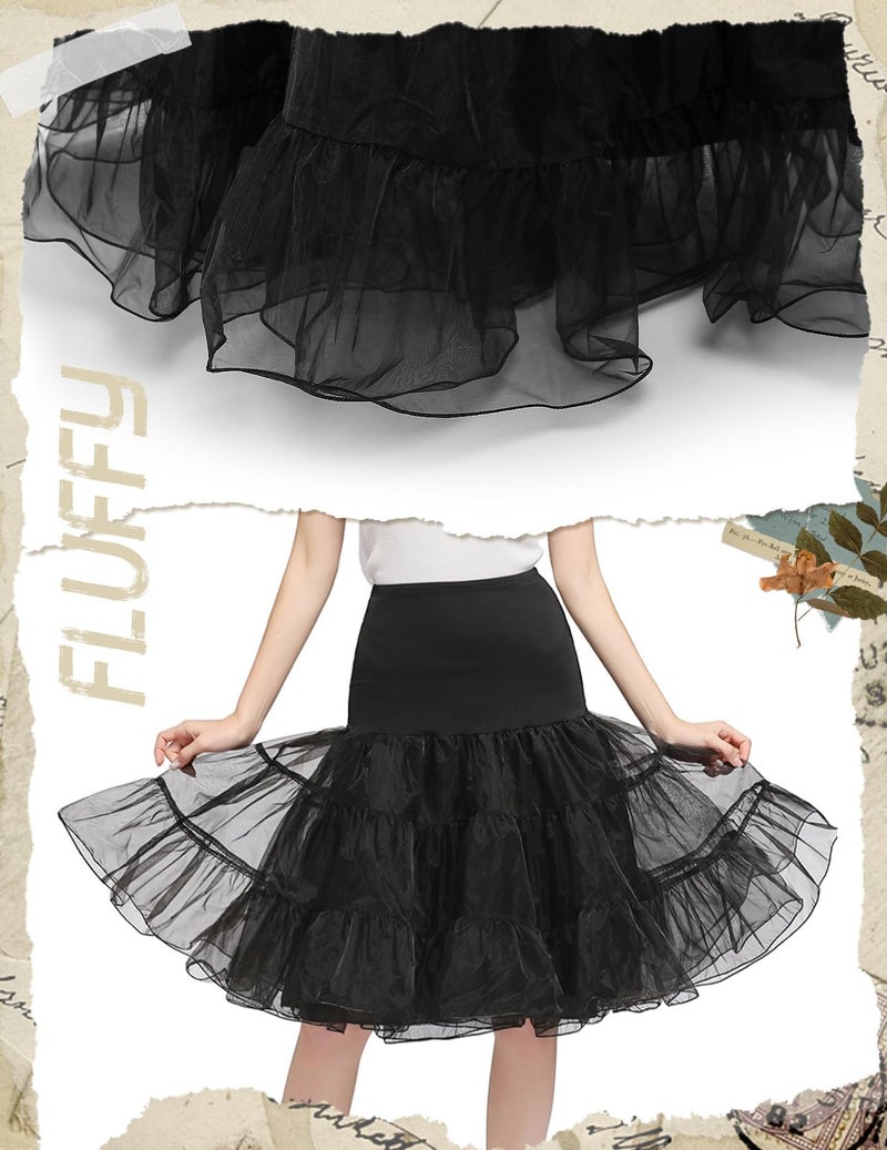 DRESSTELLS 50s Petticoat Skirt for Women Under Dress,Vintage Tulle Crinoline Underskirt,Retro Rockabilly Midi Tutu Skirts Slip 2026 Black L - Image 2